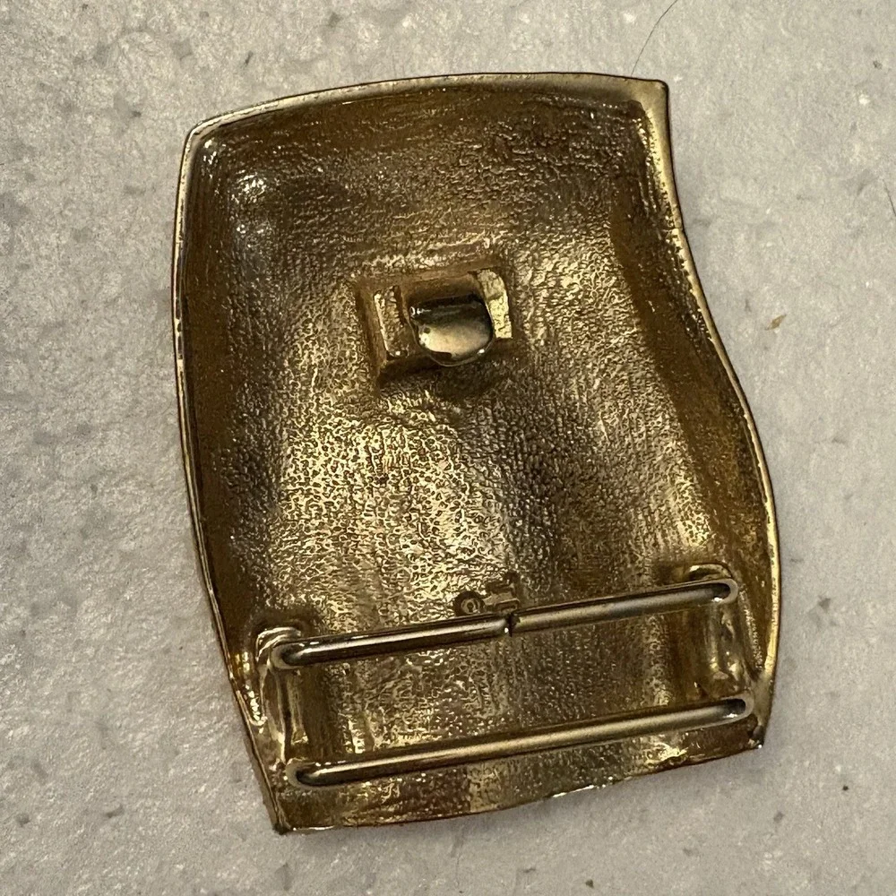 VTG 70s Gold Tone Abstract Wave Belt Buckle Textured Sculptural Retro Glam Disco